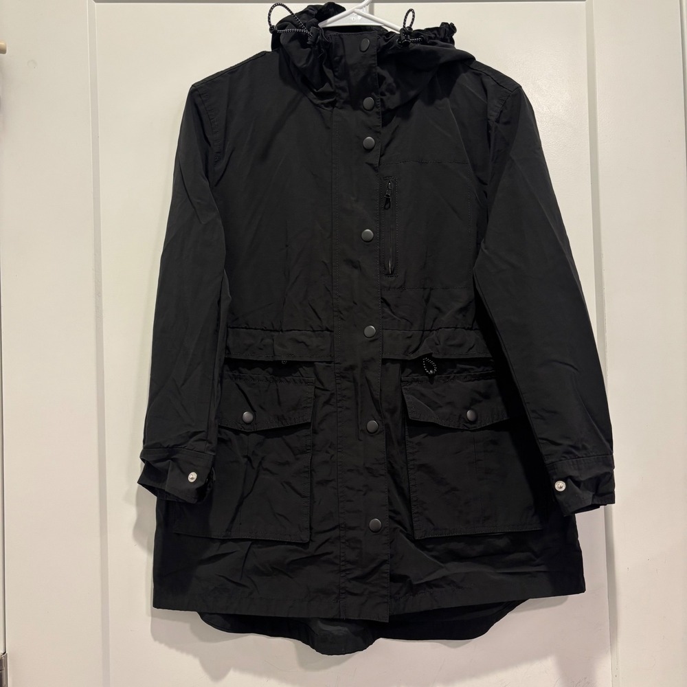 J.Crew Black Perfect Rain Jacket Hooded Utility Anorak Coat Womens Size SP